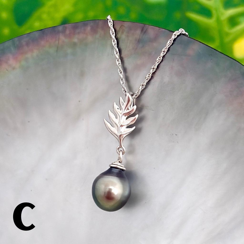 DOORBUSTER Tahitian pearl pendant — Ulu Leaf Hawaiian necklace • Sterling silver jewelry
