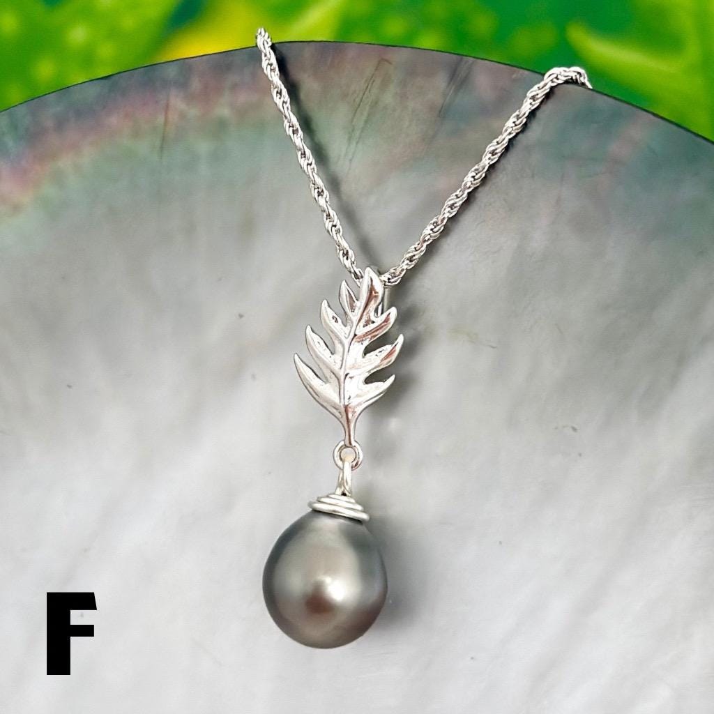 DOORBUSTER Tahitian pearl pendant — Ulu Leaf Hawaiian necklace • Sterling silver jewelry