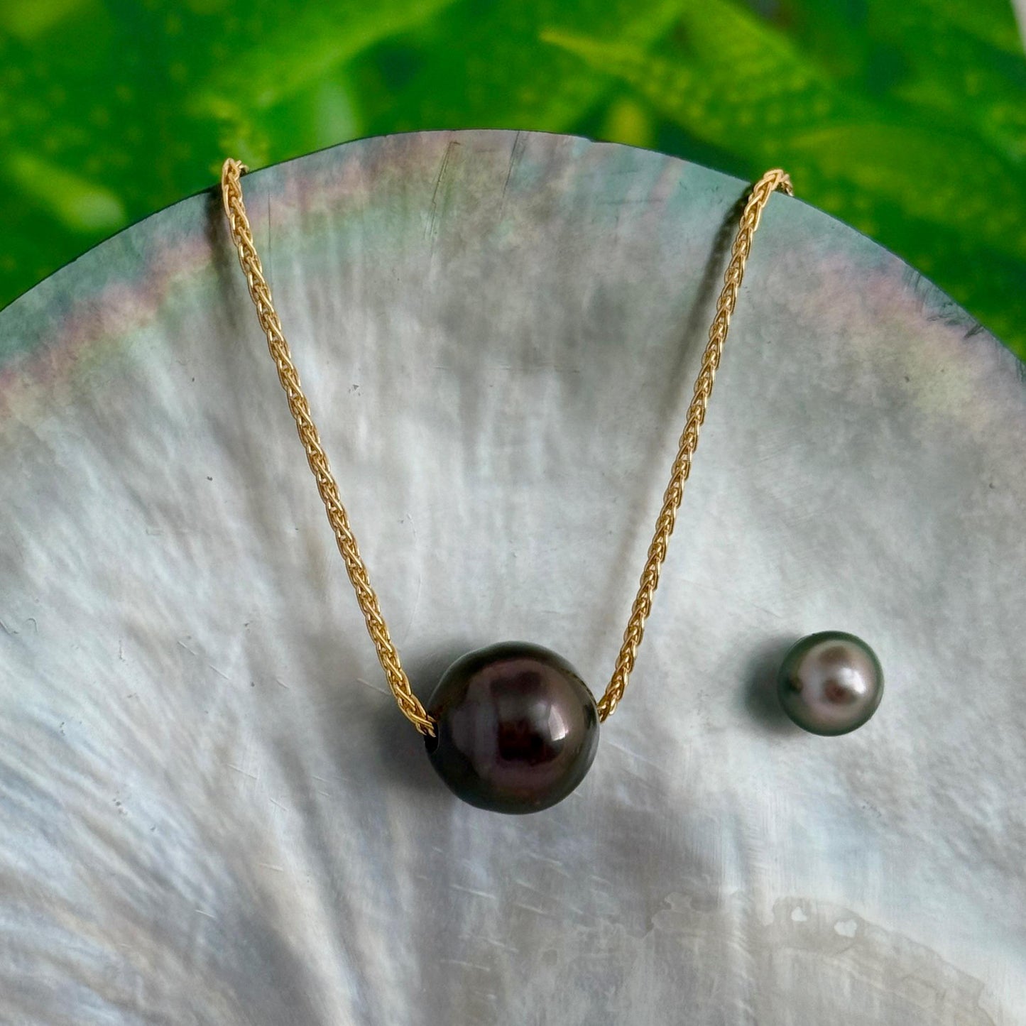 Tahitian pearl necklace • Floating 15mm Slider • gold filled • minimalist jewelry
