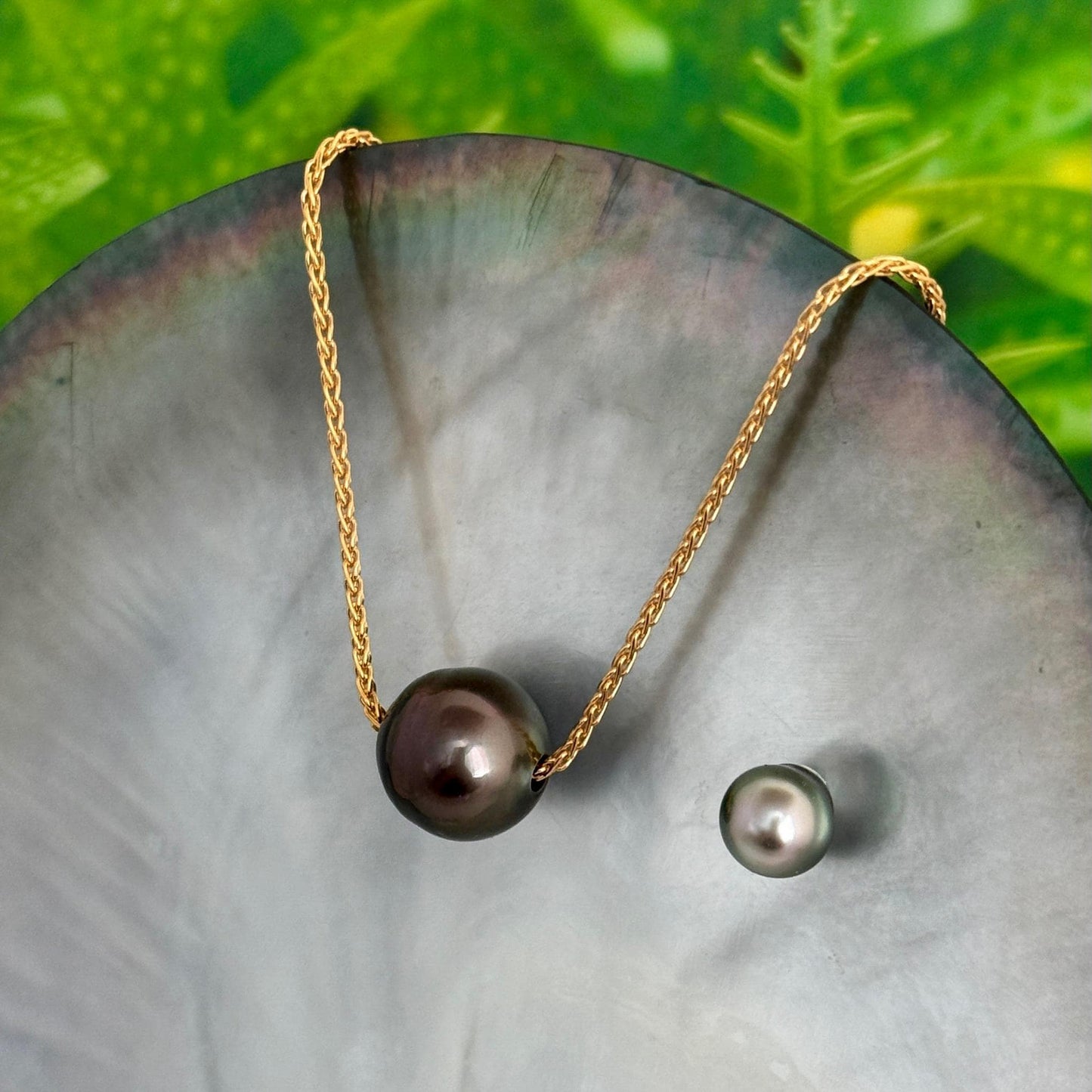 Tahitian pearl necklace • Floating 15mm Slider • gold filled • minimalist jewelry