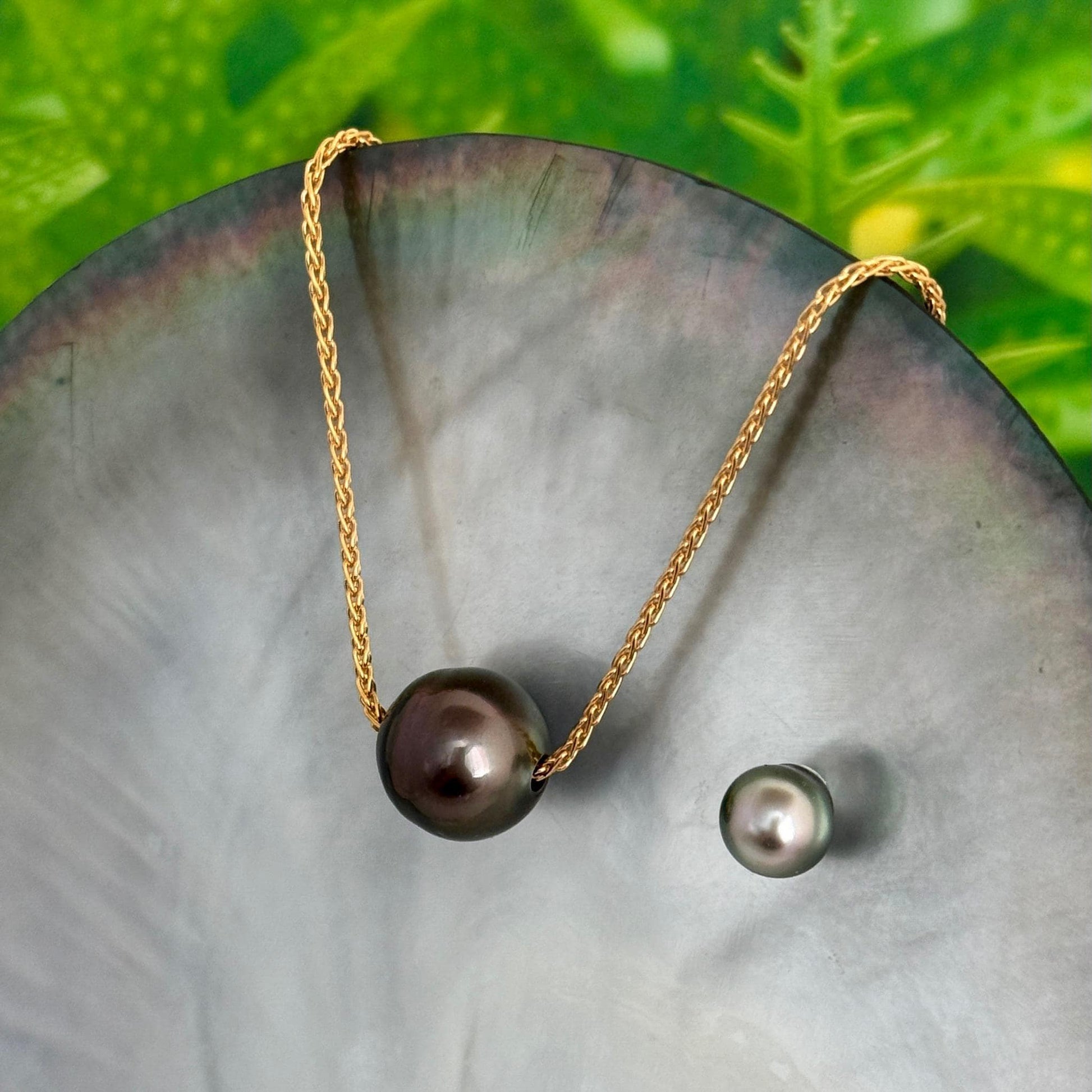Tahitian pearl necklace • Floating 15mm Slider • gold filled • minimalist jewelry