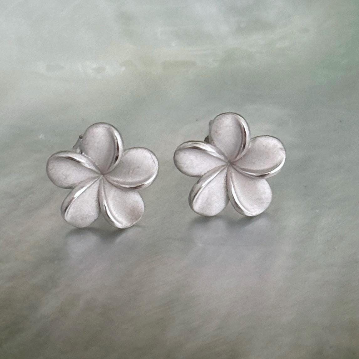 Plumeria Frangipani Flower Stud Earrings • hawaiian • Gold vermeil or Sterling silver