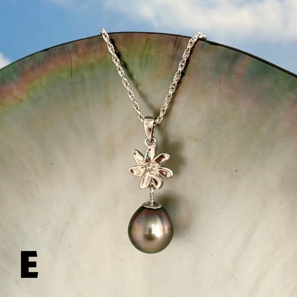 Tahitian Pearl Necklace – Sterling Silver Tiare Gardenia Flower Pendant • Hawaiian • Choose your Pearl