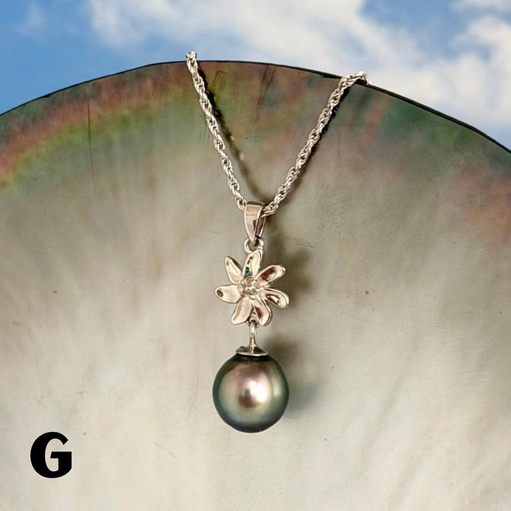 Tahitian Pearl Necklace – Sterling Silver Tiare Gardenia Flower Pendant • Hawaiian • Choose your Pearl