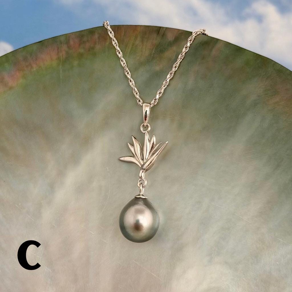 Tahitian pearl pendant — Bird of paradise necklace • CHOOSE YOUR PEARL • Sterling silver