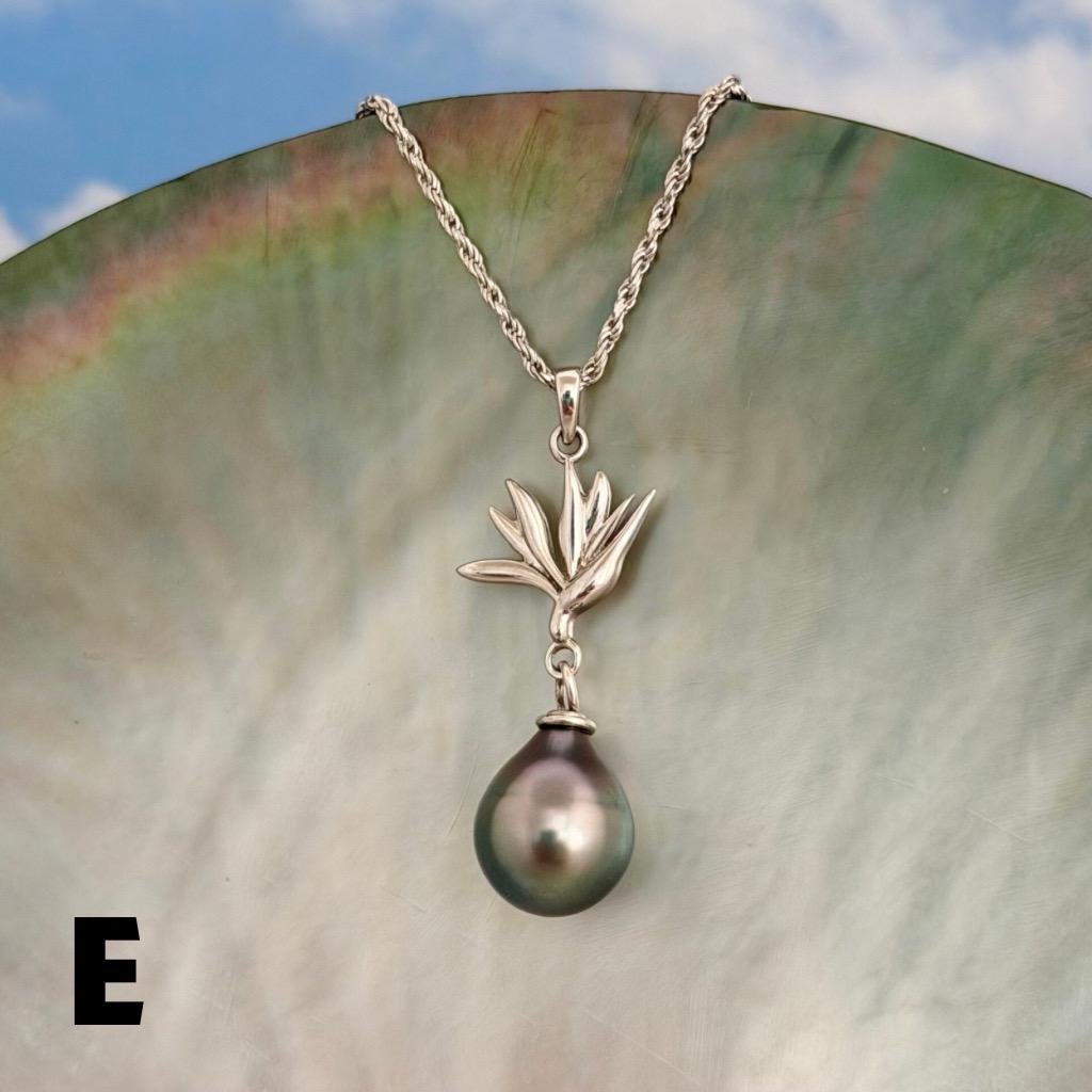 Tahitian pearl pendant — Bird of paradise necklace • CHOOSE YOUR PEARL • Sterling silver