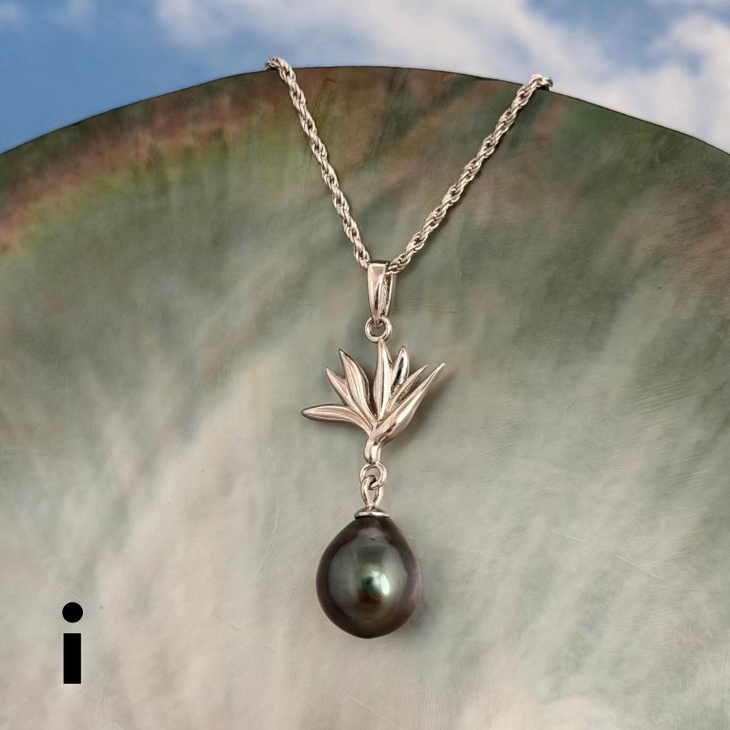 Tahitian pearl pendant — Bird of paradise necklace • CHOOSE YOUR PEARL • Sterling silver