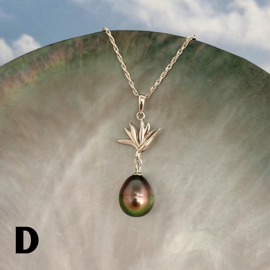 Tahitian pearl pendant — Bird of paradise necklace • CHOOSE YOUR PEARL • Sterling silver