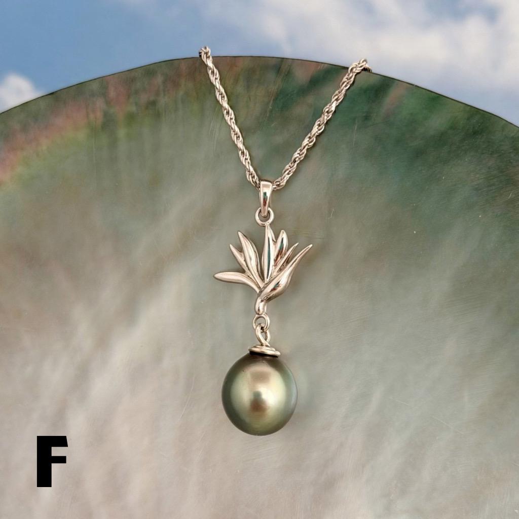 Tahitian pearl pendant — Bird of paradise necklace • CHOOSE YOUR PEARL • Sterling silver