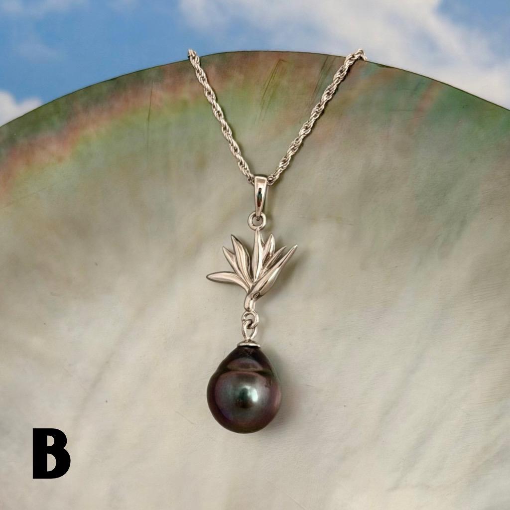 Tahitian pearl pendant — Bird of paradise necklace • CHOOSE YOUR PEARL • Sterling silver