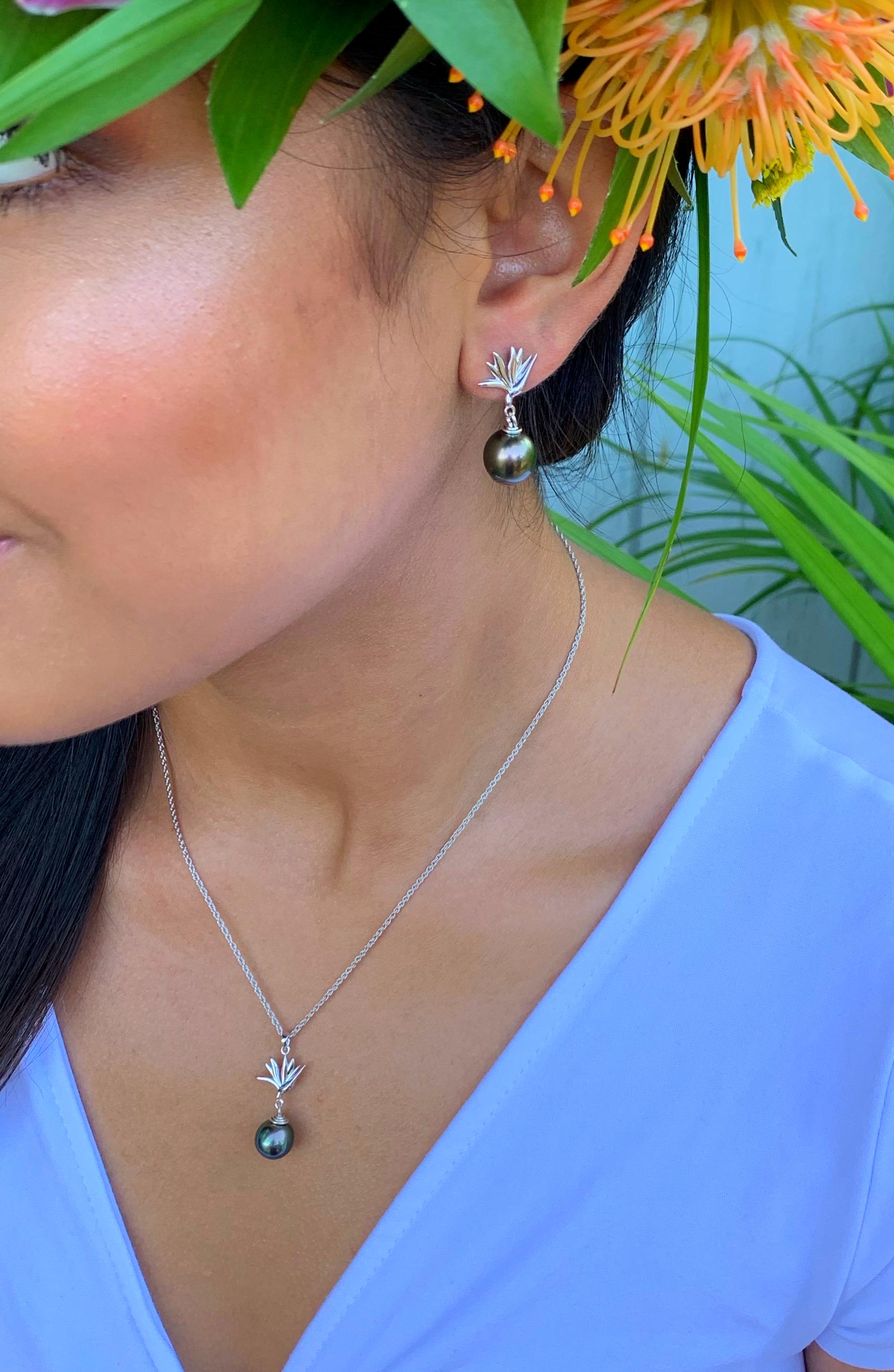 Tahitian pearl pendant — Bird of paradise necklace • CHOOSE YOUR PEARL • Sterling silver
