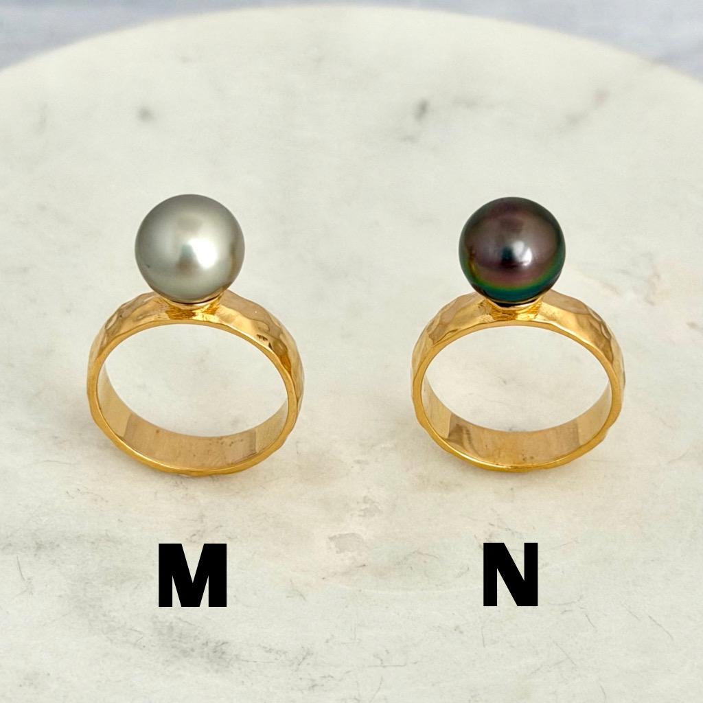 Tahitian pearl ring - Choose your pearl • Gold Vermeil • Hammered style