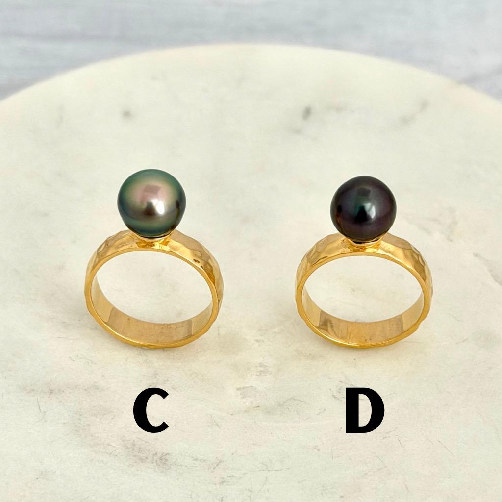 Tahitian pearl ring - Choose your pearl • Gold Vermeil • Hammered style