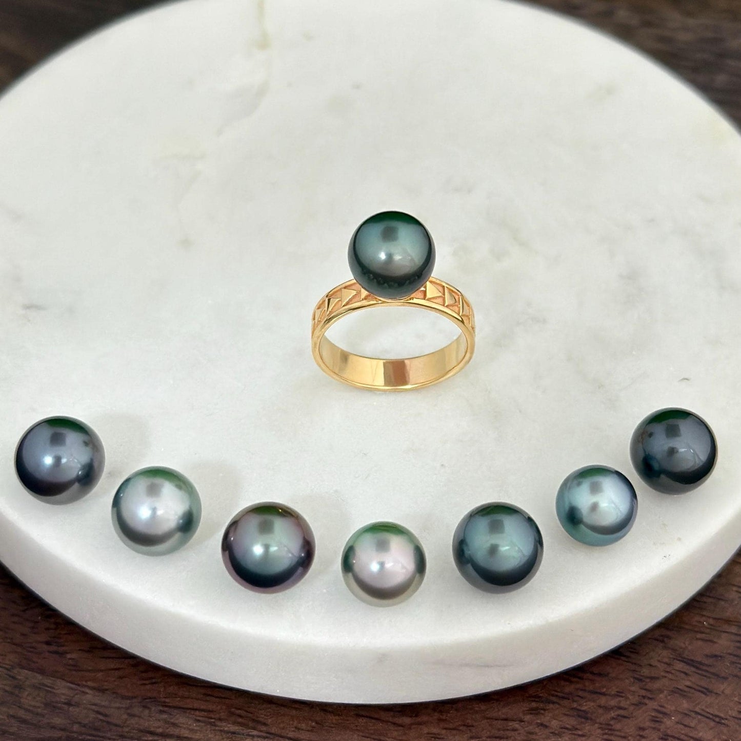Custom tahitian pearl solitaire ring in gold vermeil with multicolor pearl