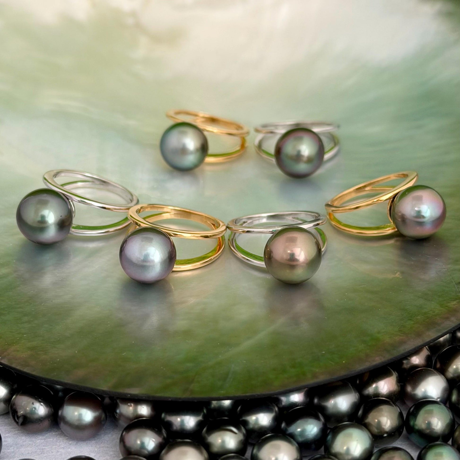 10mm tahitian pearl ring in sterling silver or gold vermeil with peacock color pearl