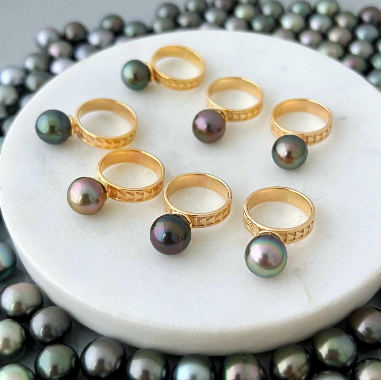 Tahitian Pearl Ring • Polynesian Triangle Design • Customizable Pearl Selection