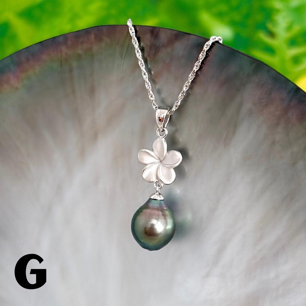 Tahitian pearl pendant • Plumeria necklace • Sterling silver Jewelry