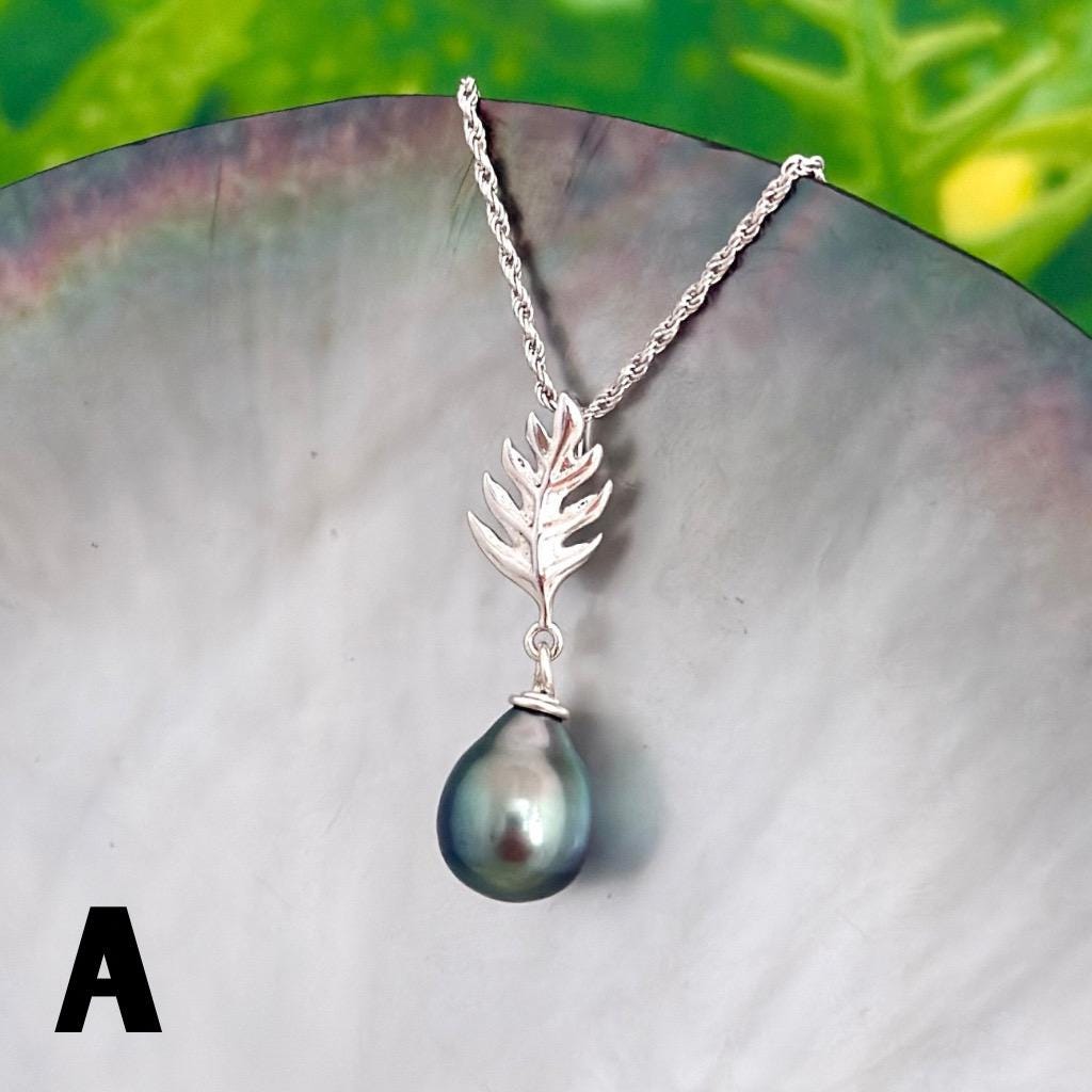 DOORBUSTER Tahitian pearl pendant — Ulu Leaf Hawaiian necklace • Sterling silver jewelry