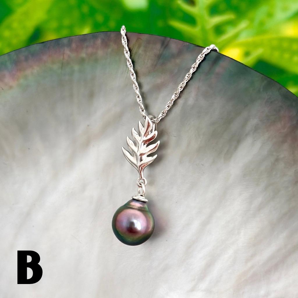 DOORBUSTER Tahitian pearl pendant — Ulu Leaf Hawaiian necklace • Sterling silver jewelry