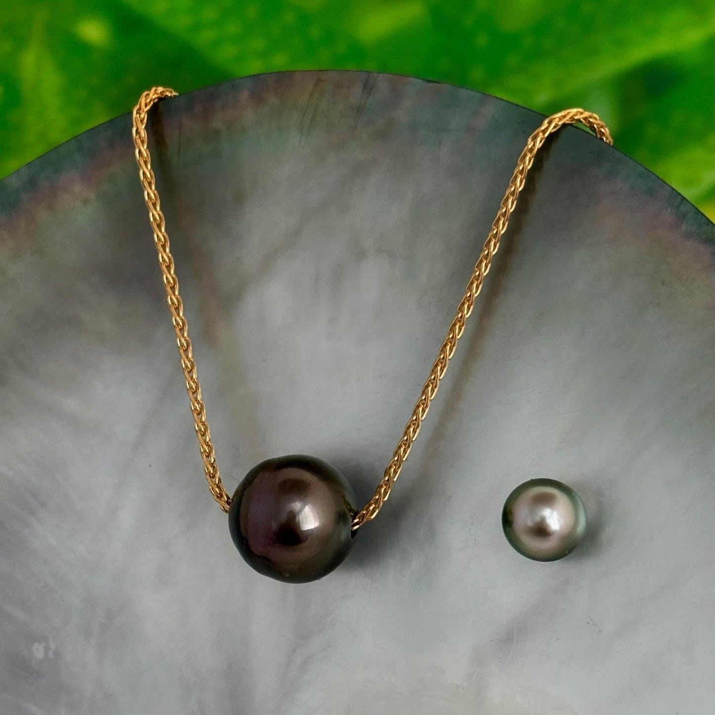 Tahitian pearl necklace • Floating 15mm Slider • gold filled • minimalist jewelry