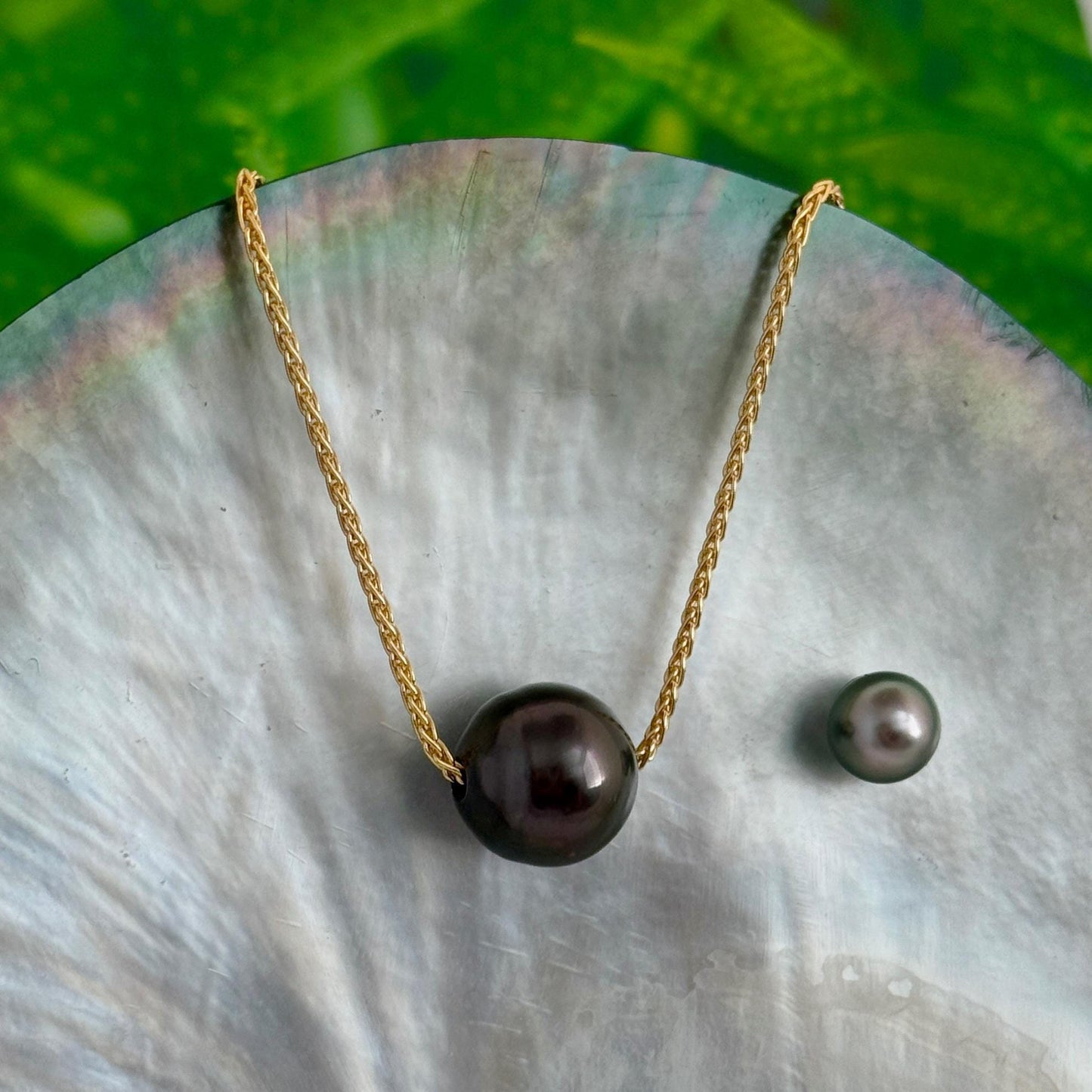 Tahitian pearl necklace • Floating 15mm Slider • gold filled • minimalist jewelry