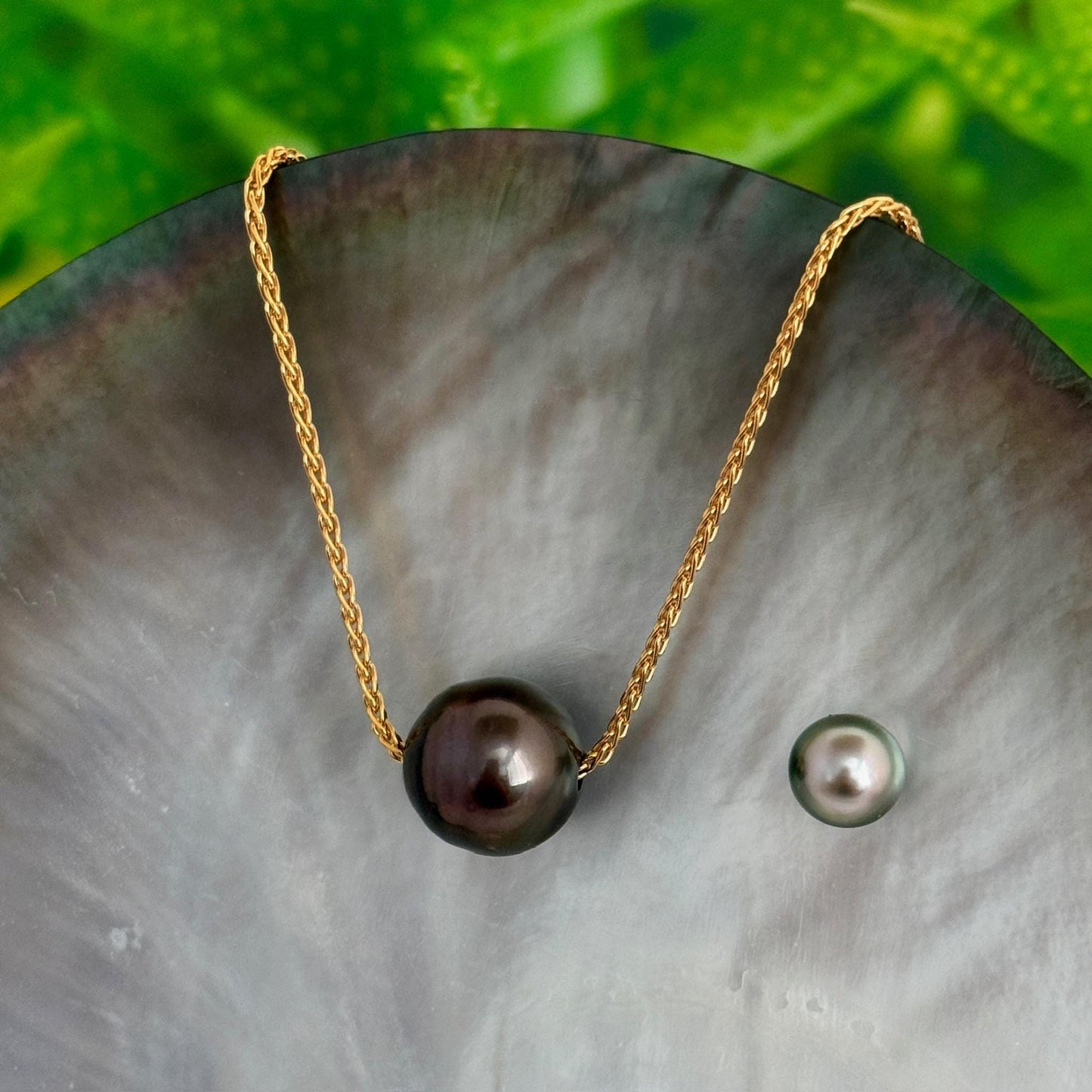 Tahitian pearl necklace • Floating 15mm Slider • gold filled • minimalist jewelry