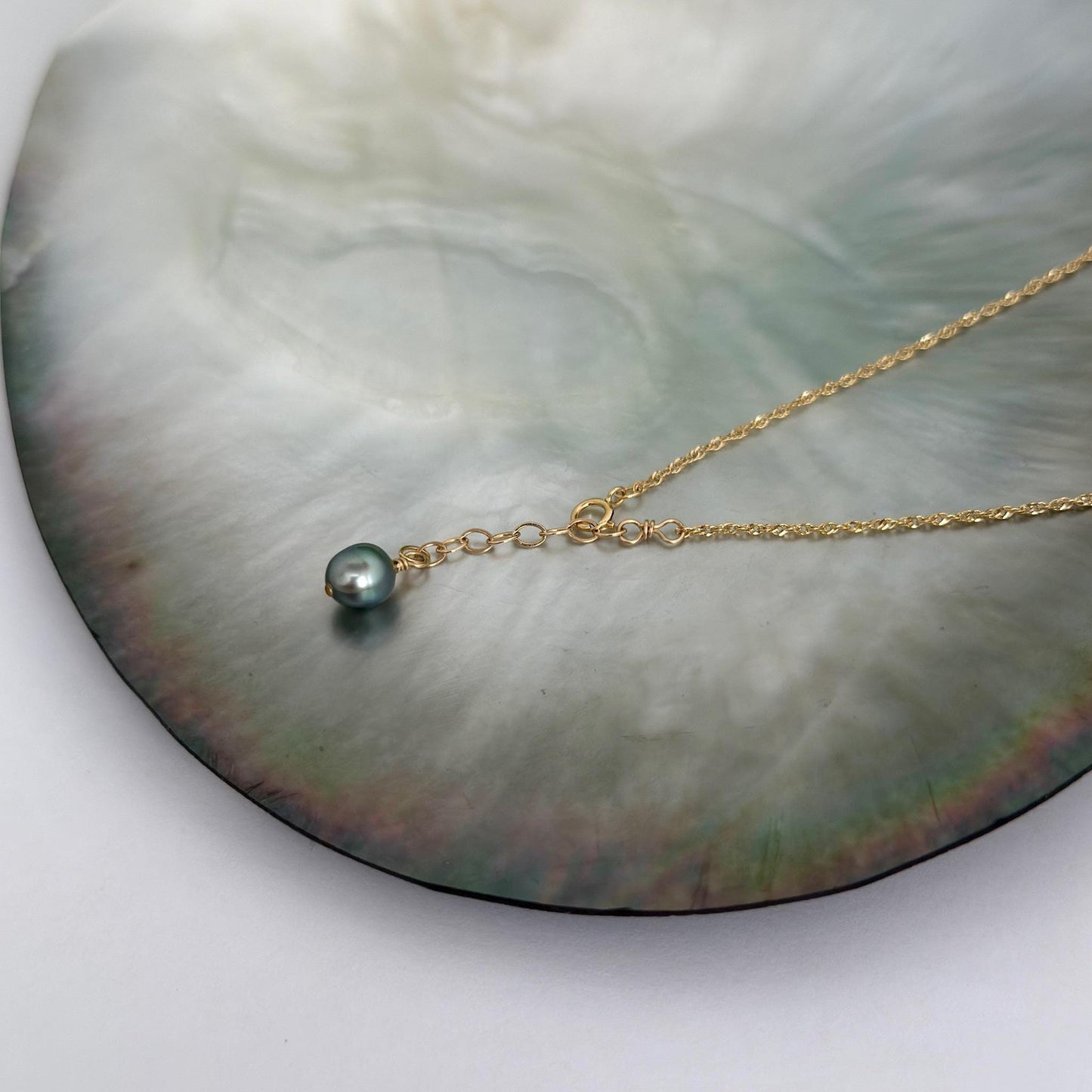 Tahitian pearl necklace • Floating 14.9mm Slider • Solid Gold • minimalist jewelry