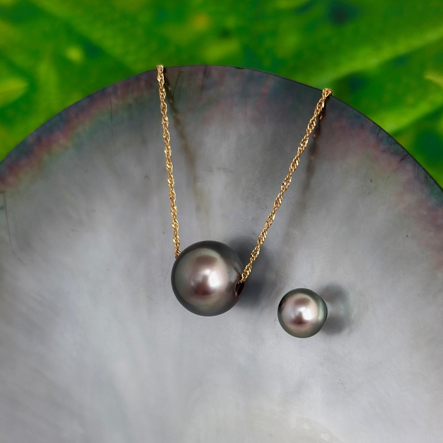 Tahitian pearl necklace • Floating 14.9mm Slider • Solid Gold • minimalist jewelry