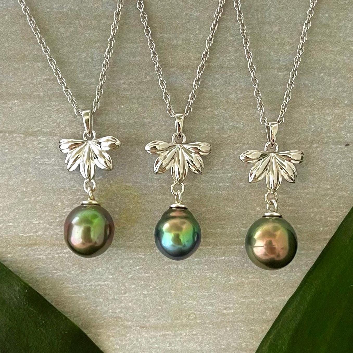 Tahitian pearl Necklace • Naupaka in Sterling Silver • Hawaiian Flower Jewelry • Choose your pearl