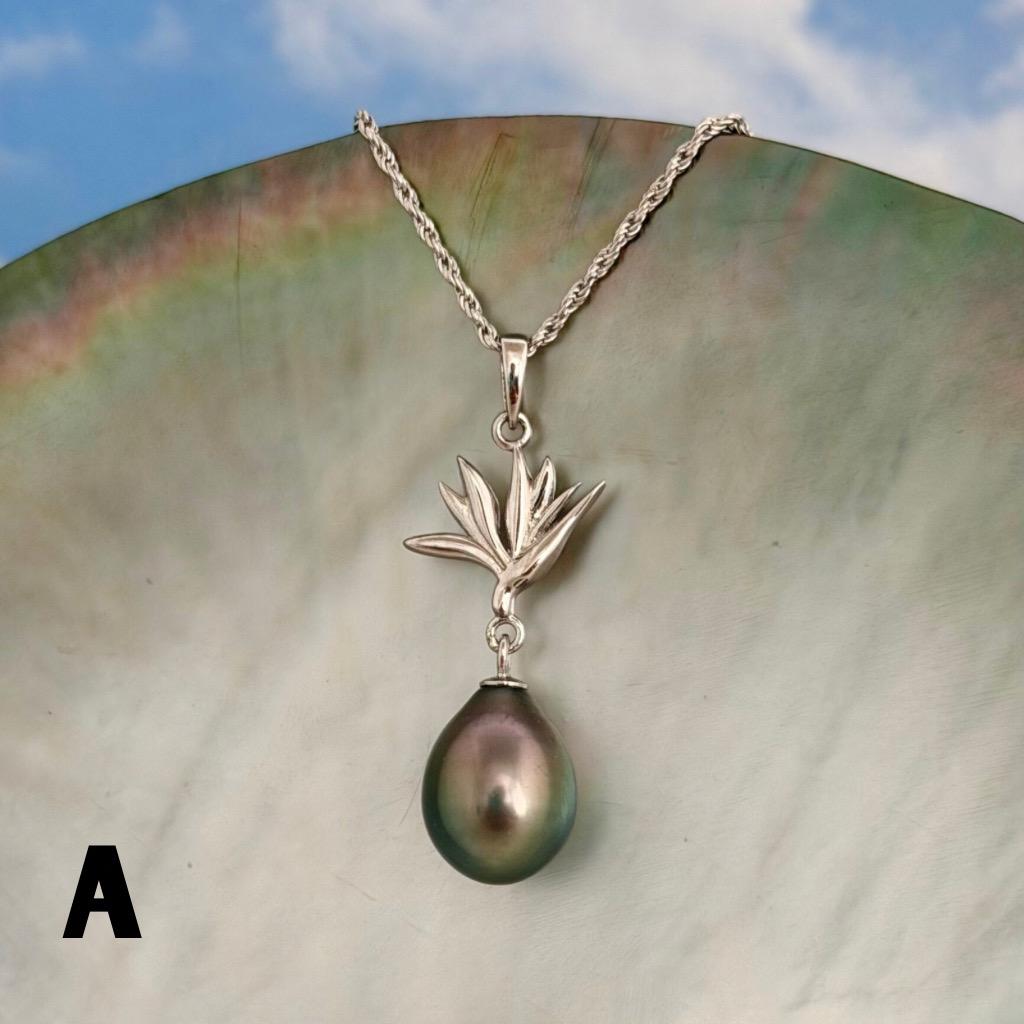 Tahitian pearl pendant — Bird of paradise necklace • CHOOSE YOUR PEARL • Sterling silver
