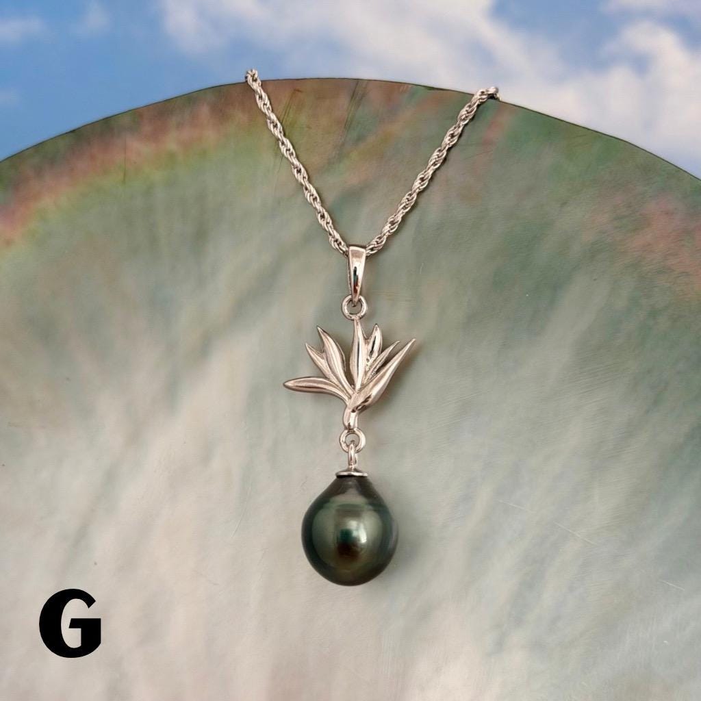 Tahitian pearl pendant — Bird of paradise necklace • CHOOSE YOUR PEARL • Sterling silver