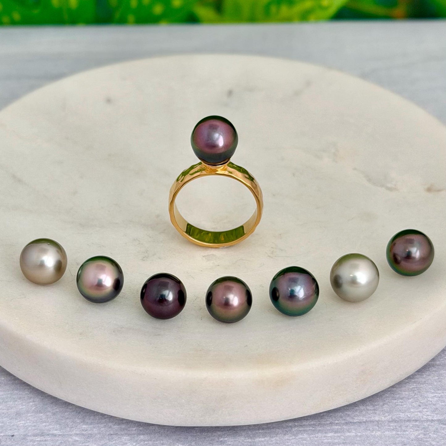 Tahitian pearl ring - Choose your pearl • Gold Vermeil • Hammered style