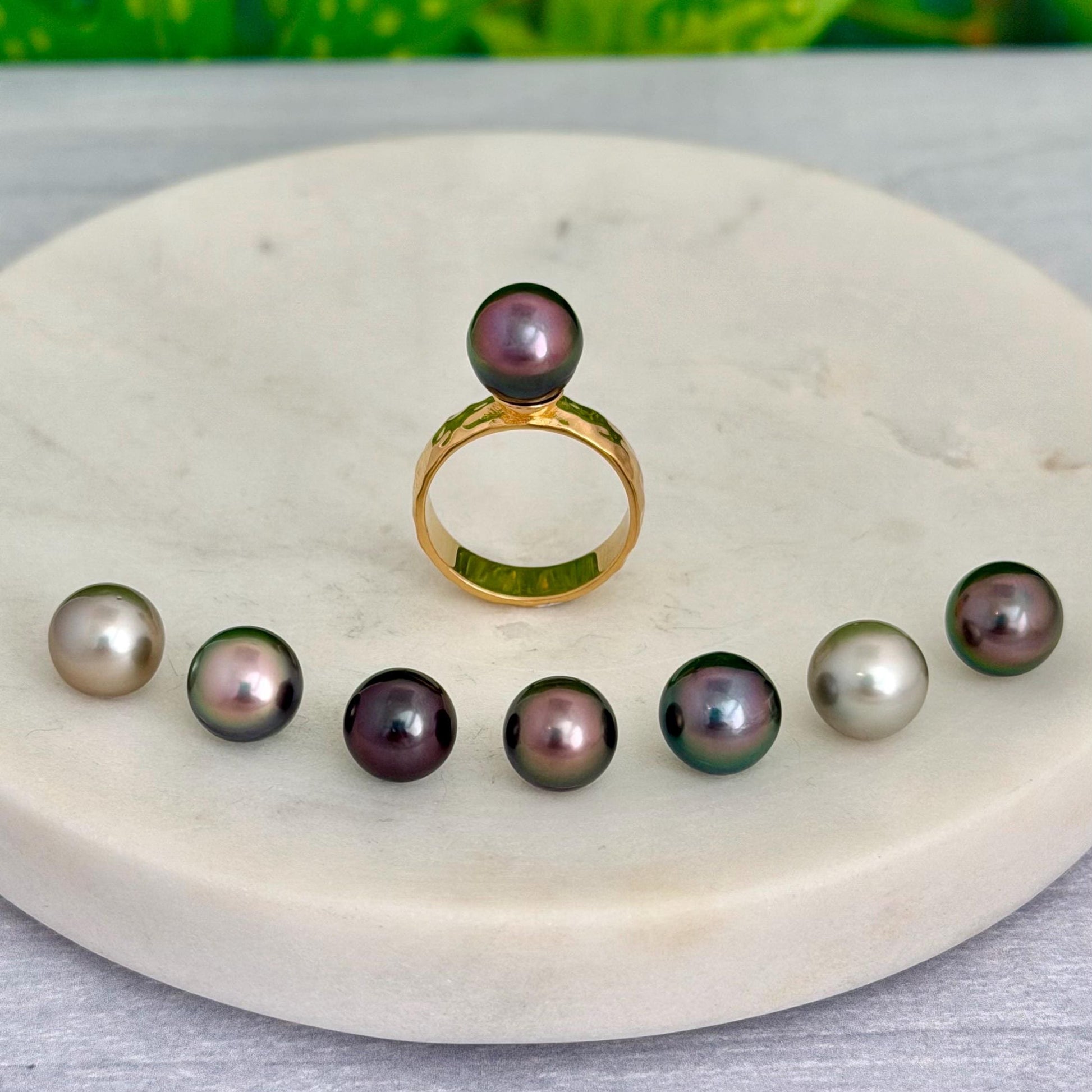 Tahitian pearl ring - Choose your pearl • Gold Vermeil • Hammered style