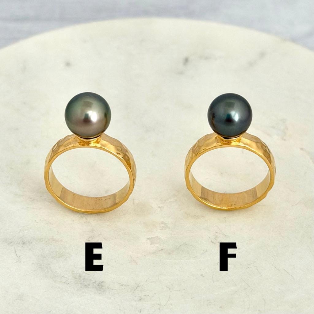 Tahitian pearl ring - Choose your pearl • Gold Vermeil • Hammered style