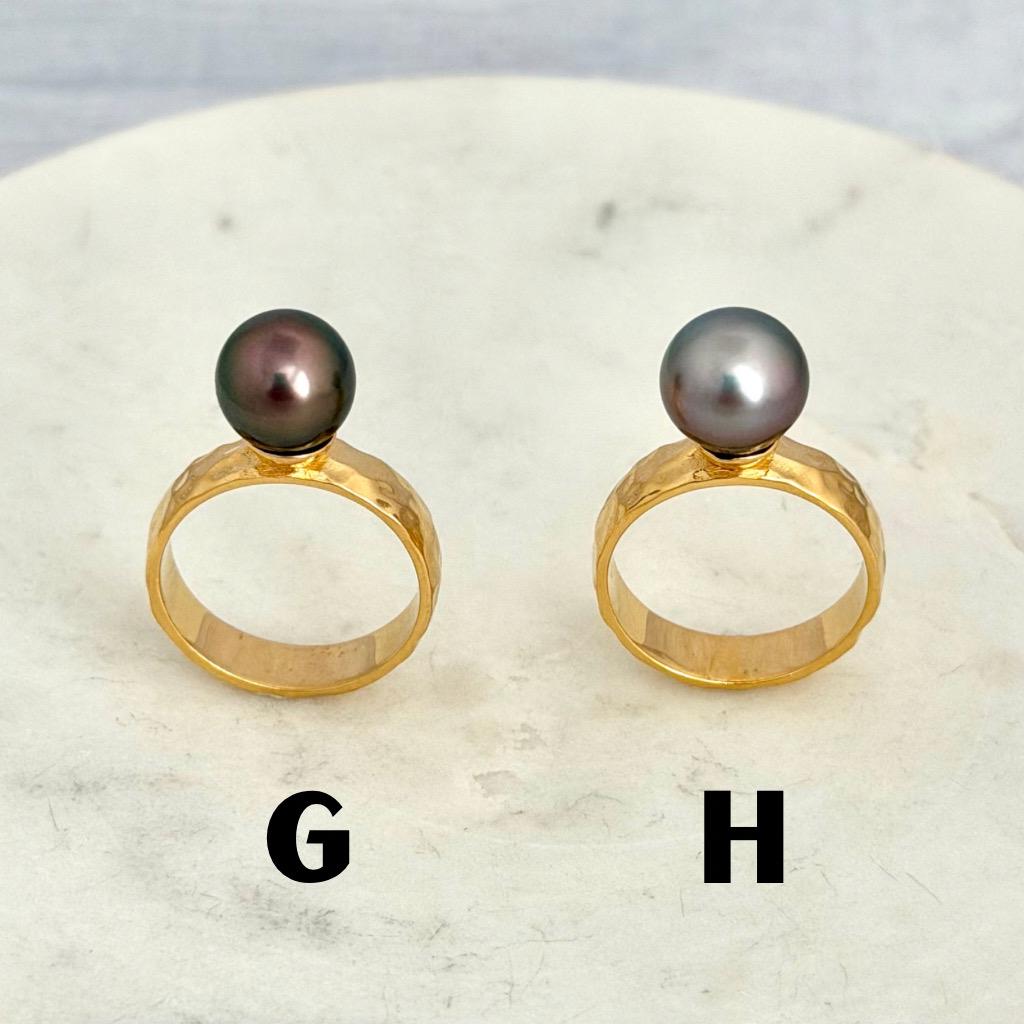 Tahitian pearl ring - Choose your pearl • Gold Vermeil • Hammered style
