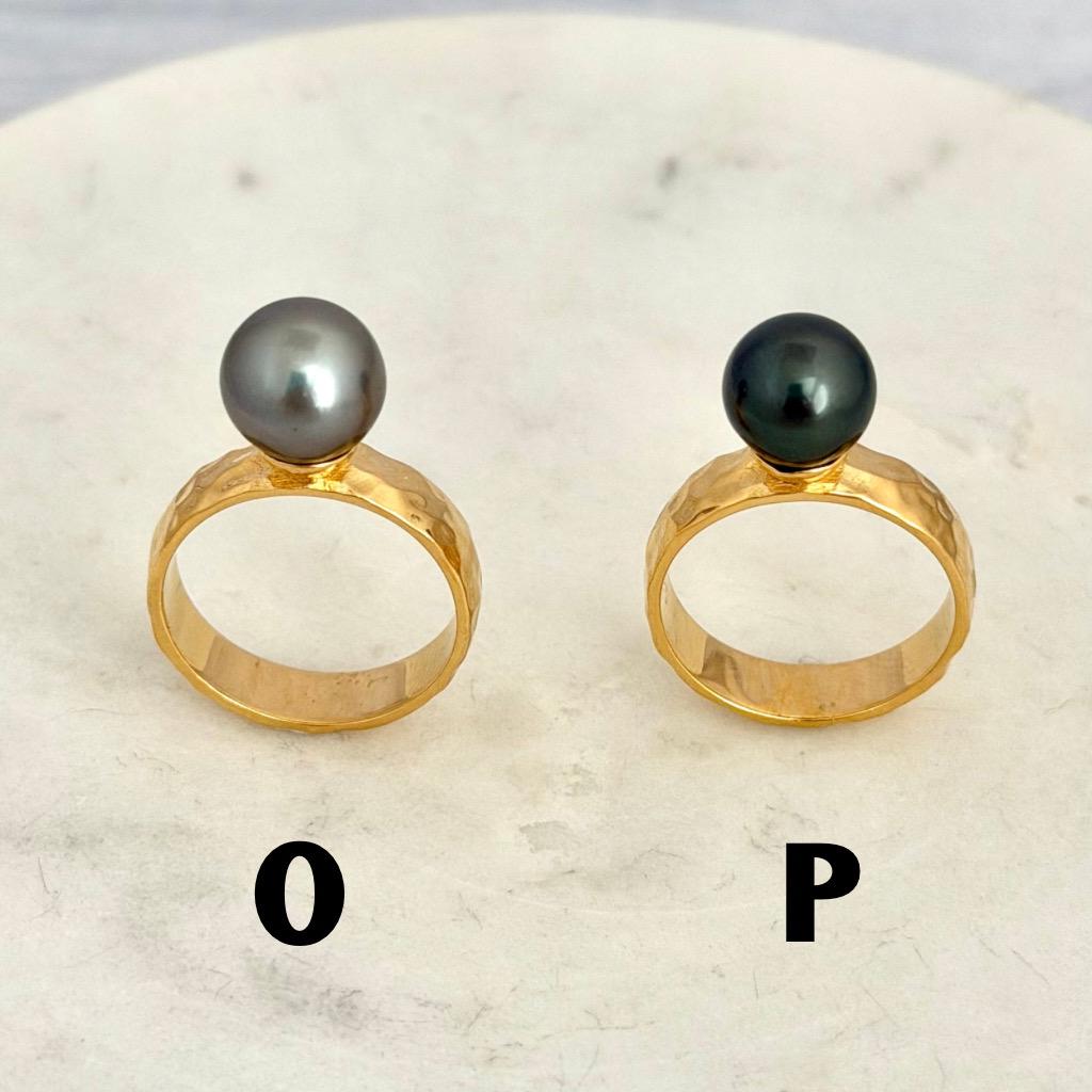 Tahitian pearl ring - Choose your pearl • Gold Vermeil • Hammered style