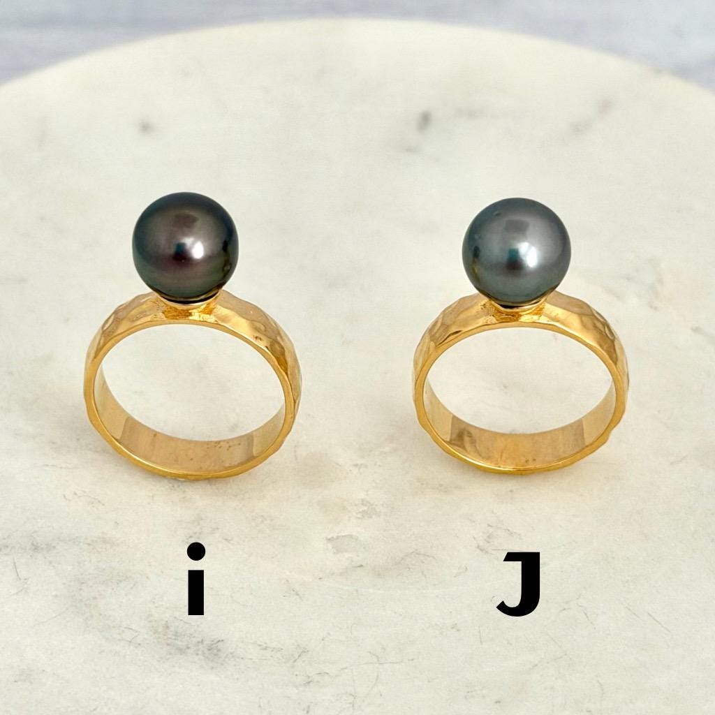 Tahitian pearl ring - Choose your pearl • Gold Vermeil • Hammered style