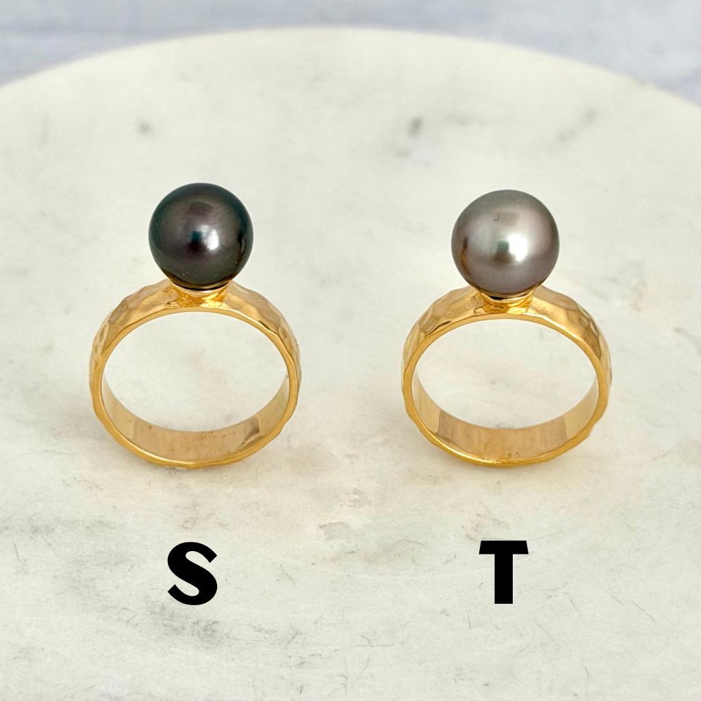 Tahitian pearl ring - Choose your pearl • Gold Vermeil • Hammered style