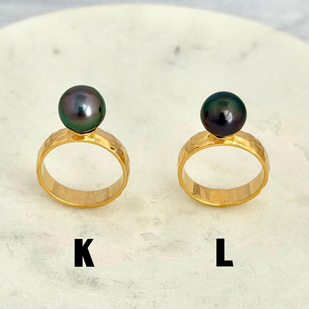 Tahitian pearl ring - Choose your pearl • Gold Vermeil • Hammered style