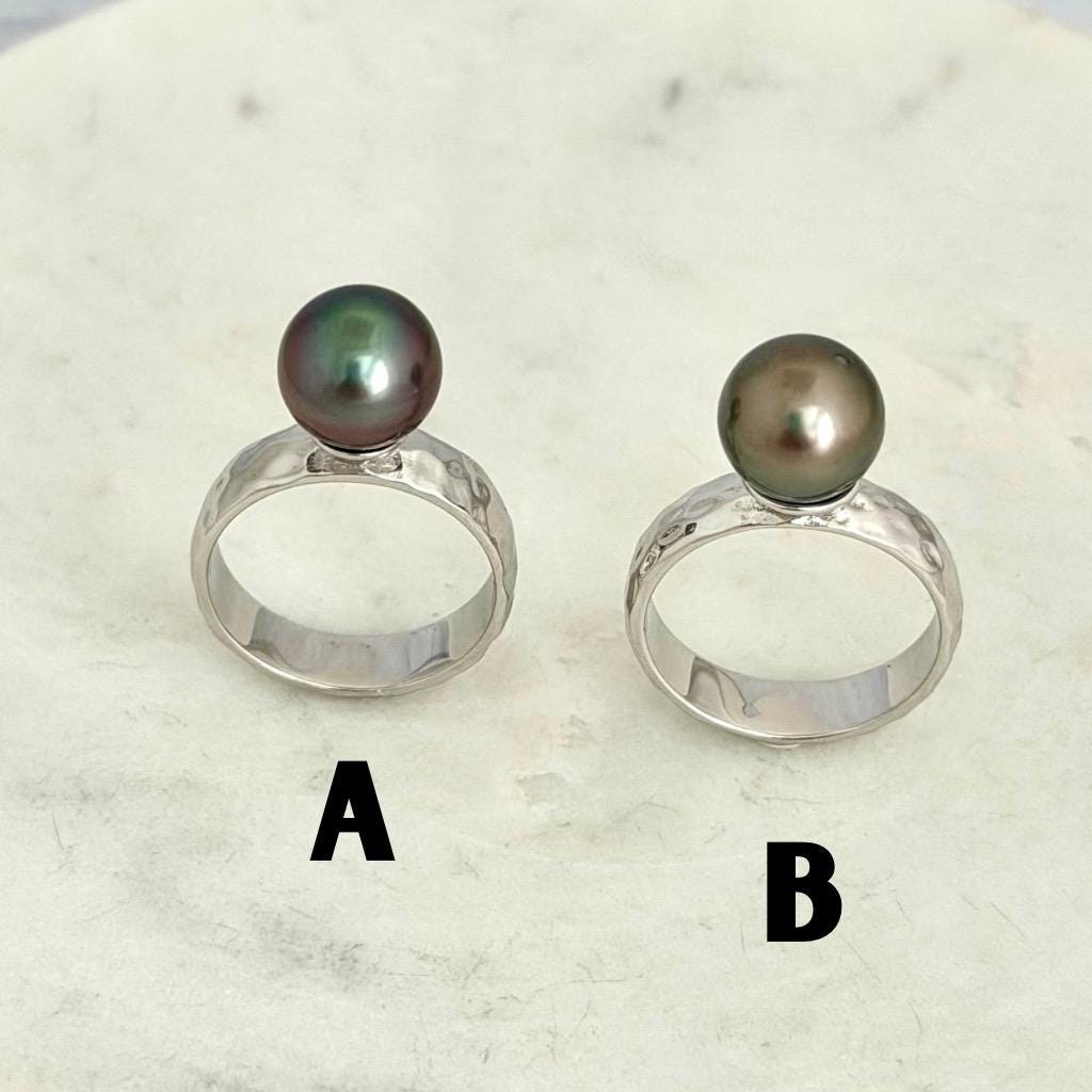 Tahitian Pearl Ring • Hammered Sterling Silver • CHOOSE YOUR PEARL • Elegant Island Jewelry