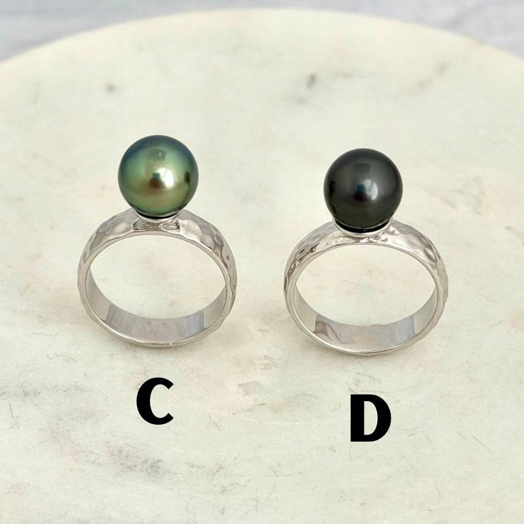 Tahitian Pearl Ring • Hammered Sterling Silver • CHOOSE YOUR PEARL • Elegant Island Jewelry