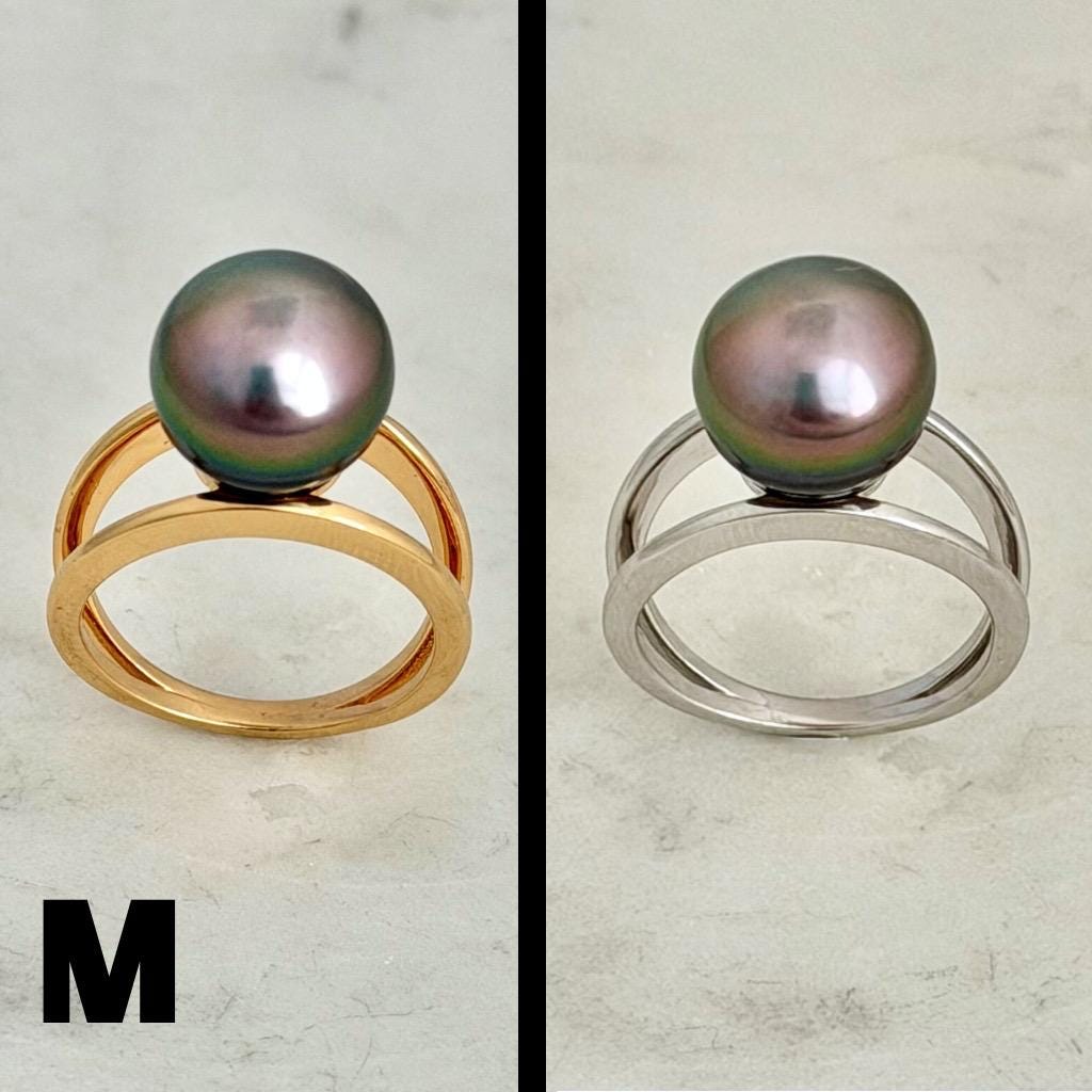 Tahitian pearl ring • 10mm 11mm • CHOOSE YOUR PEARL • Big Size • Genuine colors