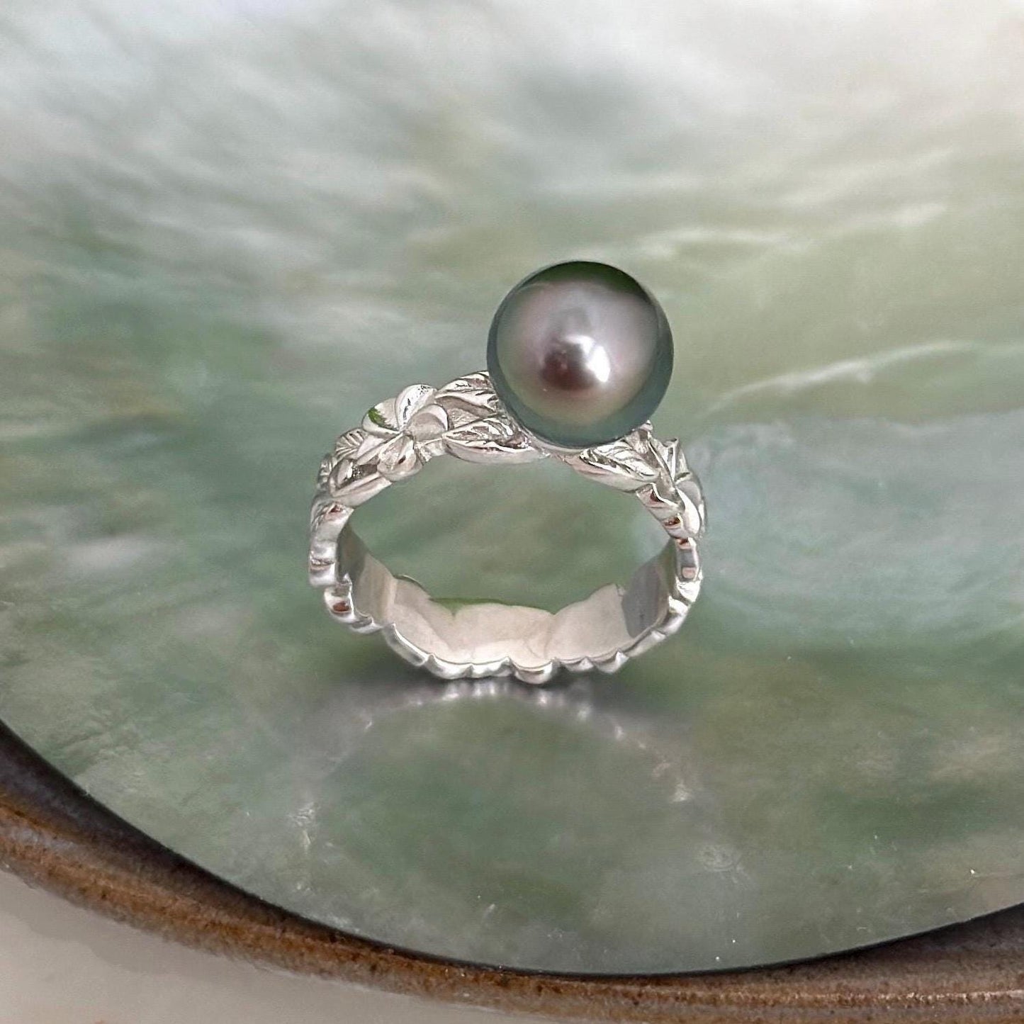 Tahitian Pearl Ring • Heirloom Design • CHOOSE YOUR PEARL • Hawaiian flower