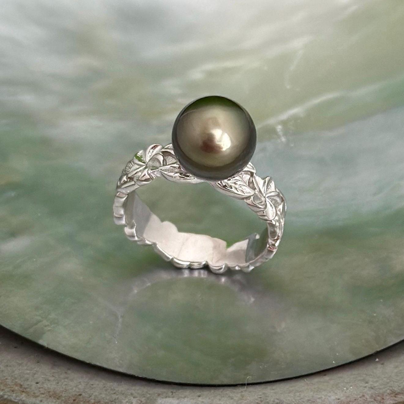 Tahitian Pearl Ring • Heirloom Design • CHOOSE YOUR PEARL • Hawaiian flower