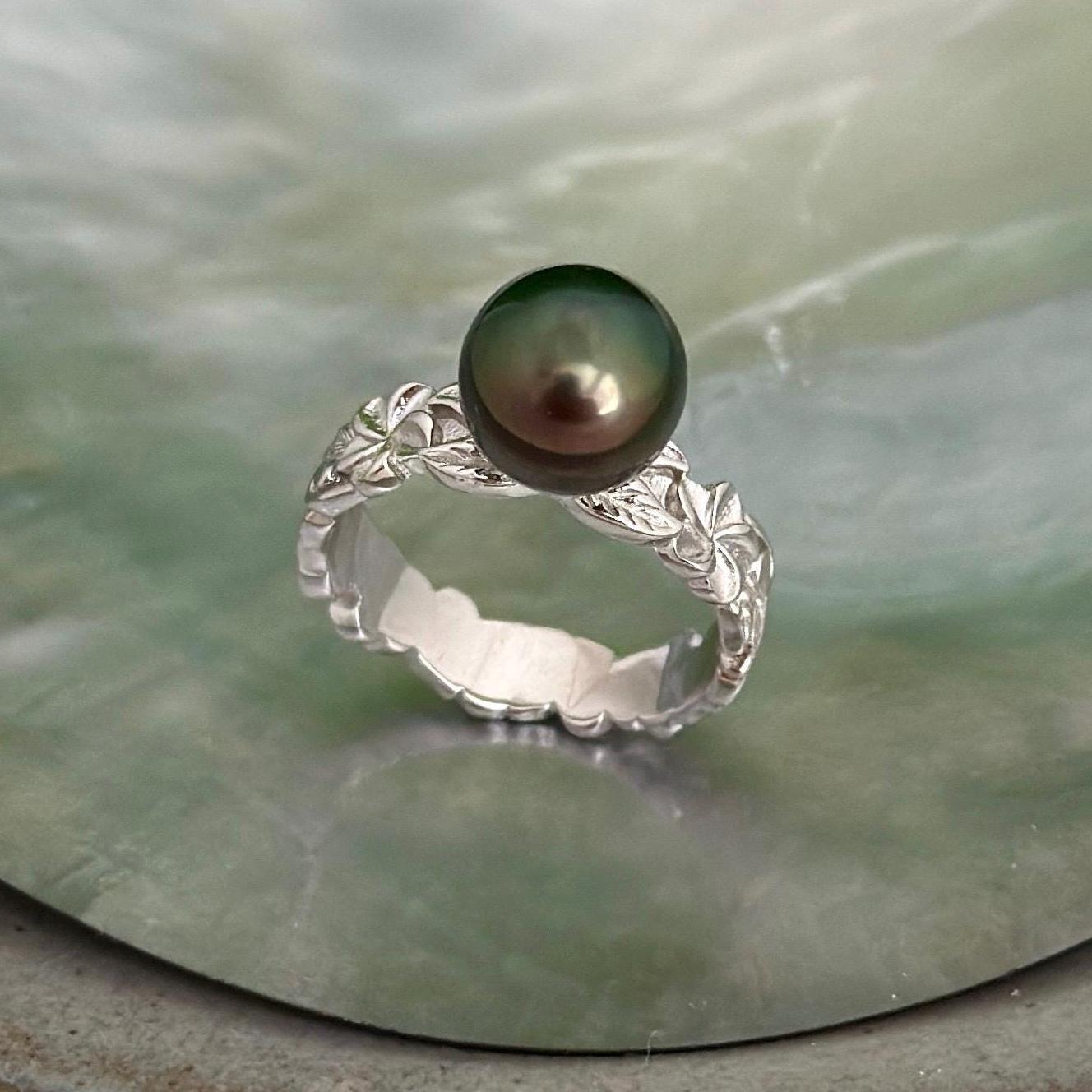 Tahitian Pearl Ring • Heirloom Design • CHOOSE YOUR PEARL • Hawaiian flower