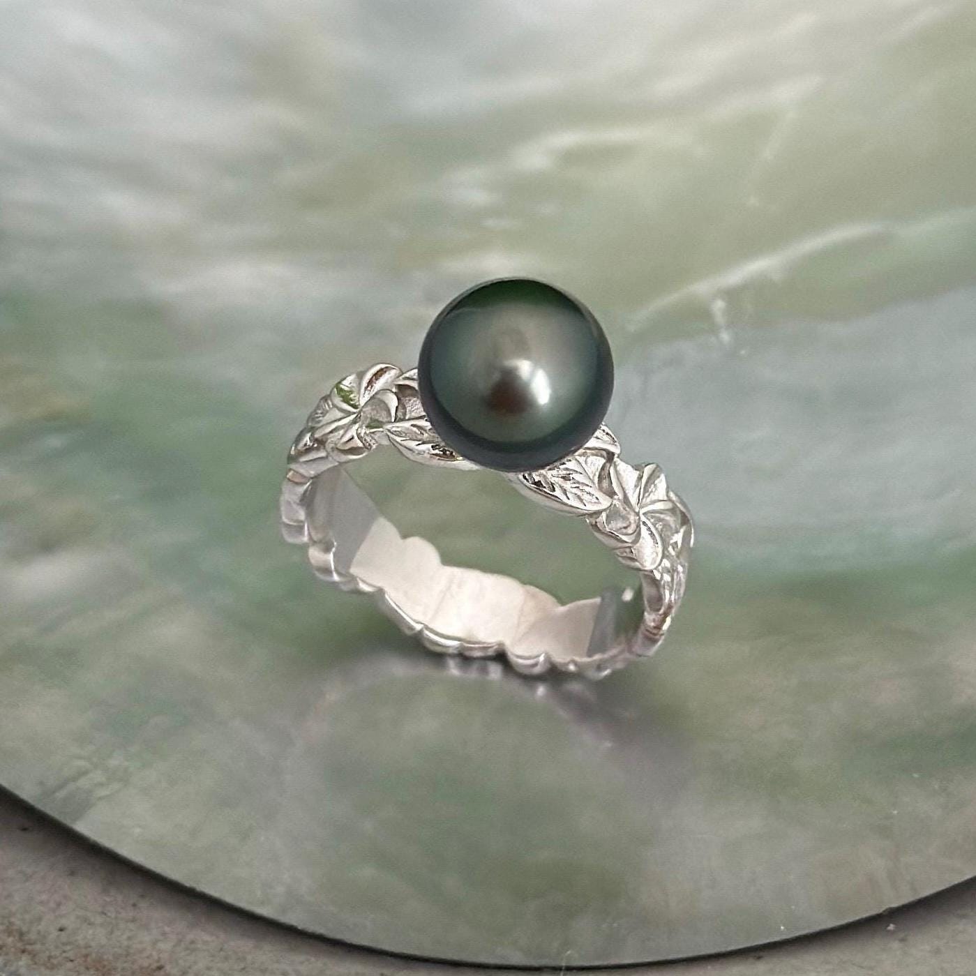 Tahitian Pearl Ring • Heirloom Design • CHOOSE YOUR PEARL • Hawaiian flower