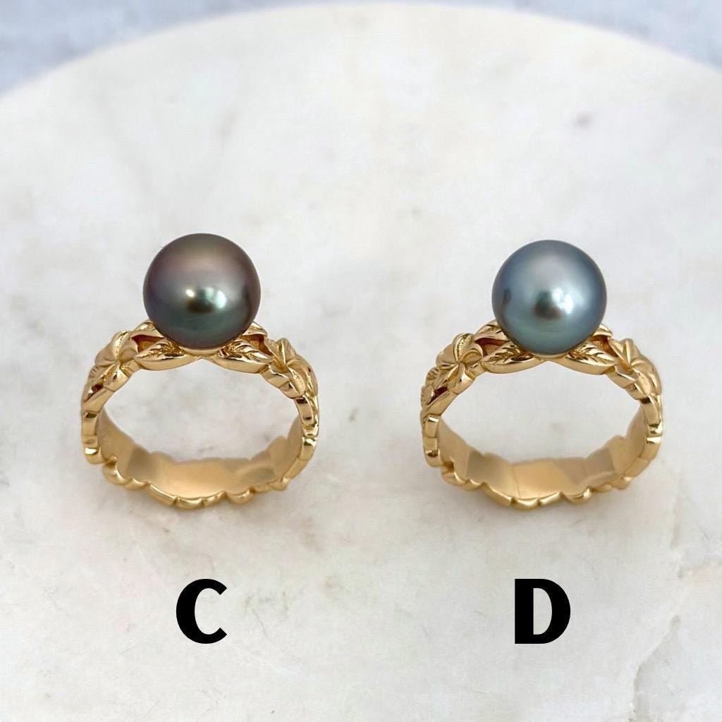 Tahitian Pearl Ring • Heirloom Design • CHOOSE YOUR PEARL • Hawaiian flower