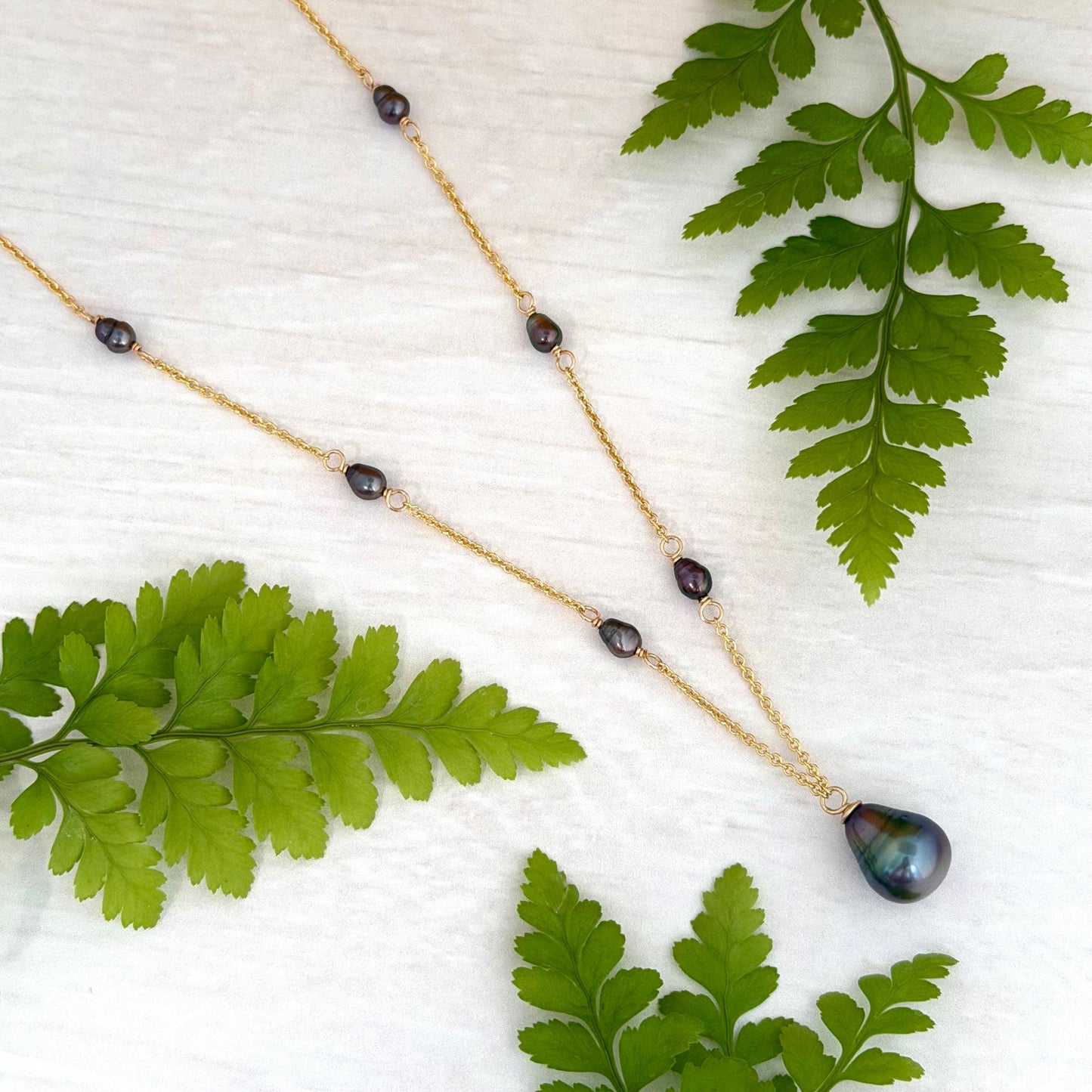 Tahitian pearl and keshi link necklace in gold filled