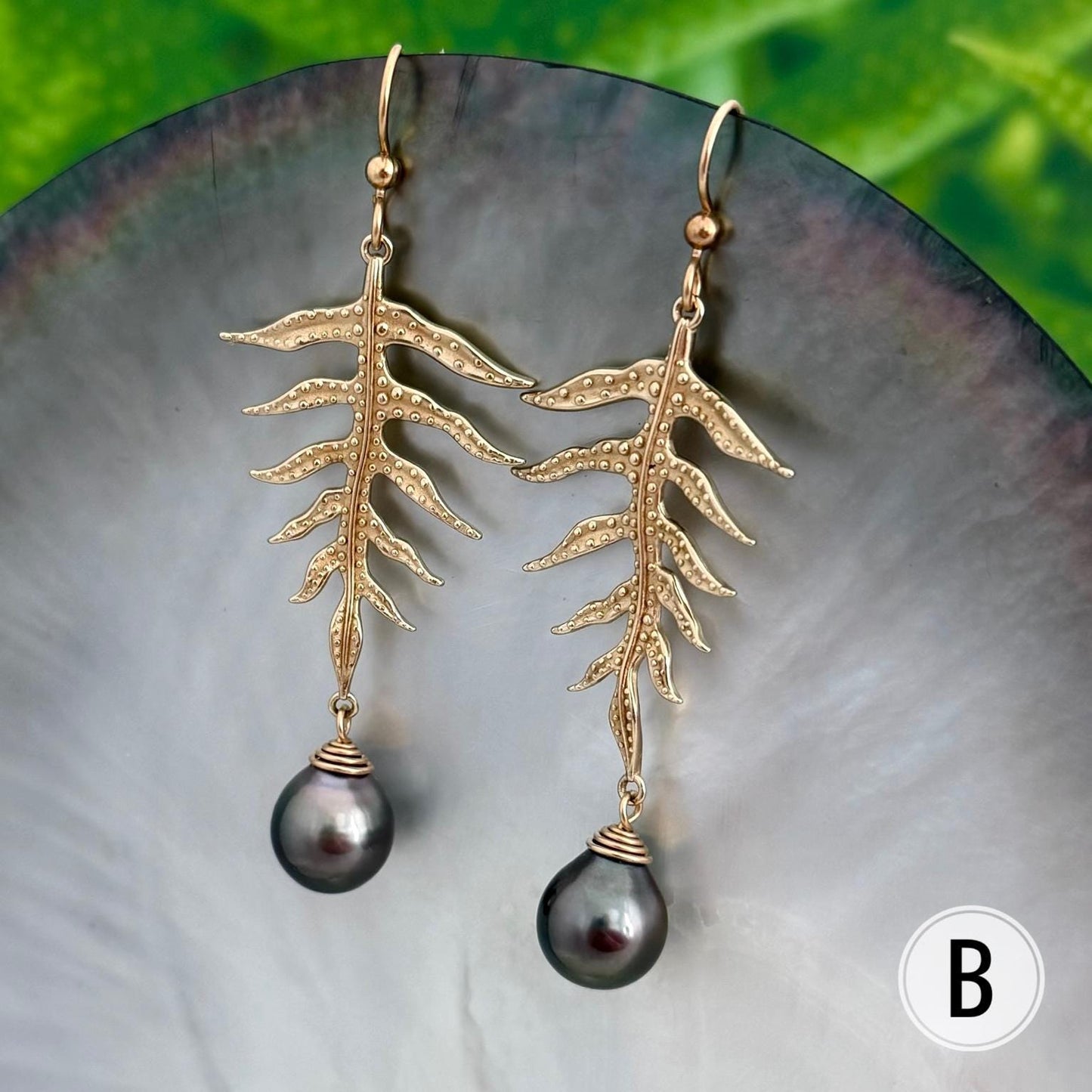 Laua’e Dangle Earrings • Tahitian black pearl jewelry