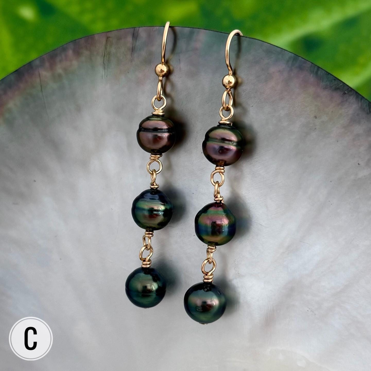 Tahitian Pearl Earrings • Triple Drop Dangle • Gold Filled Jewelry Handmade in Hawaii